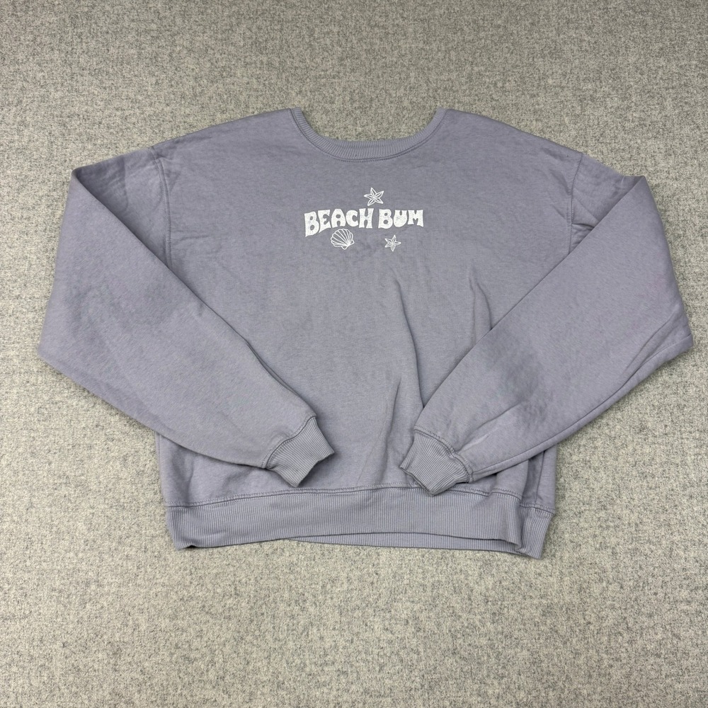 Modern Lux Beach Bum Graphic Sweatshirt Size S Purple Shark Surfboard Pullover